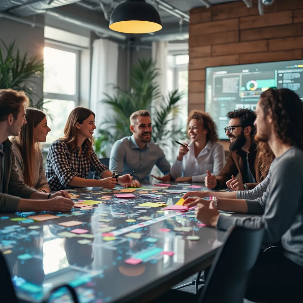 Equipo colaborando en una sesión de brainstorming